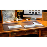 Chocolate Brown Leather Desk Pad, Top Rail, 34 x 20